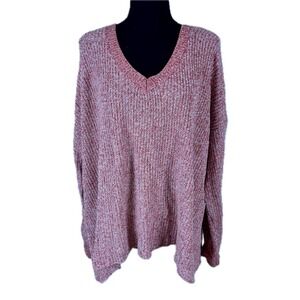 Woman Within Womens Plus Size 1X 22/24 Red‎ Marled V-Neck Knit Pullover Sweater